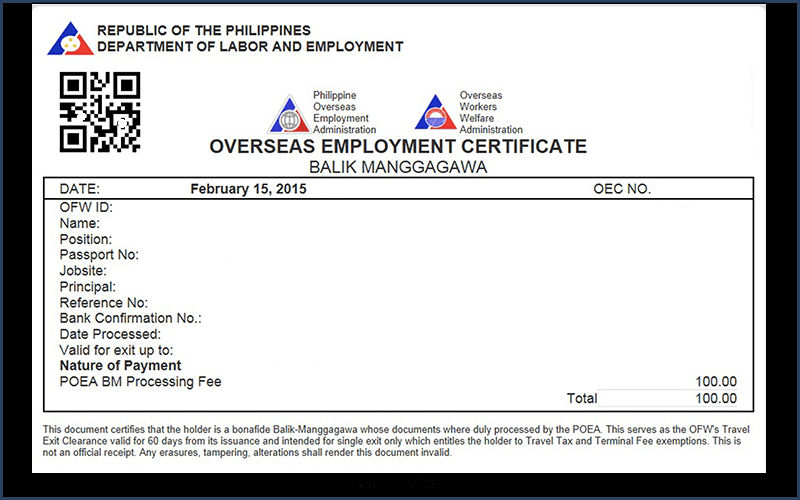 OEC certificate