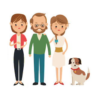 عائلة صينية (3 أشخاص) مع 1 × كلب