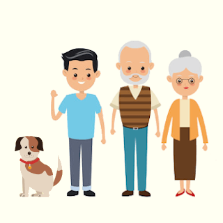 70 岁出头的退休夫妇带着两只小狗
