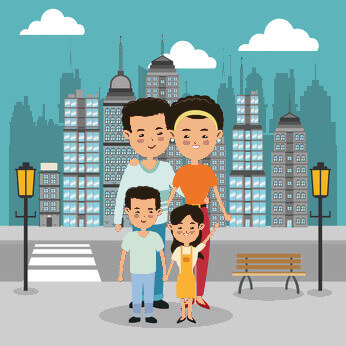 عائلة مختلطة الاسترالية الصينية مع طفلين